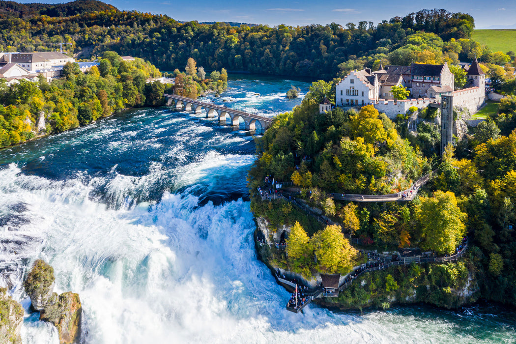 Panorama vom Rheinfall in der Schweiz, Glasbild