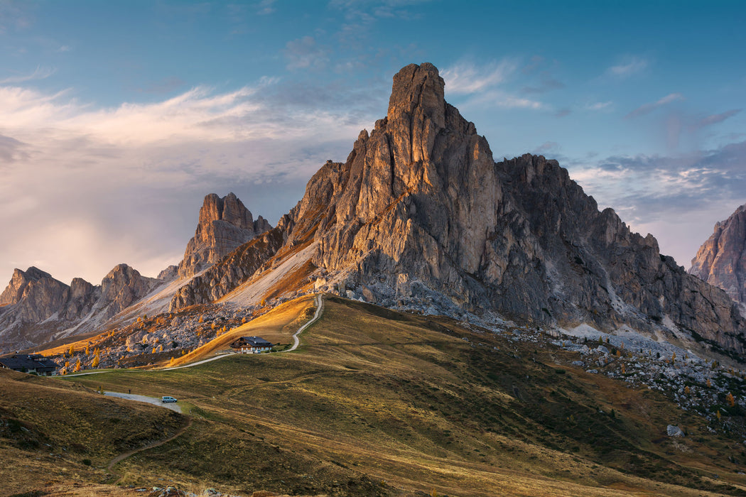 Dolomiten im Sonnenuntergang, Glasbild