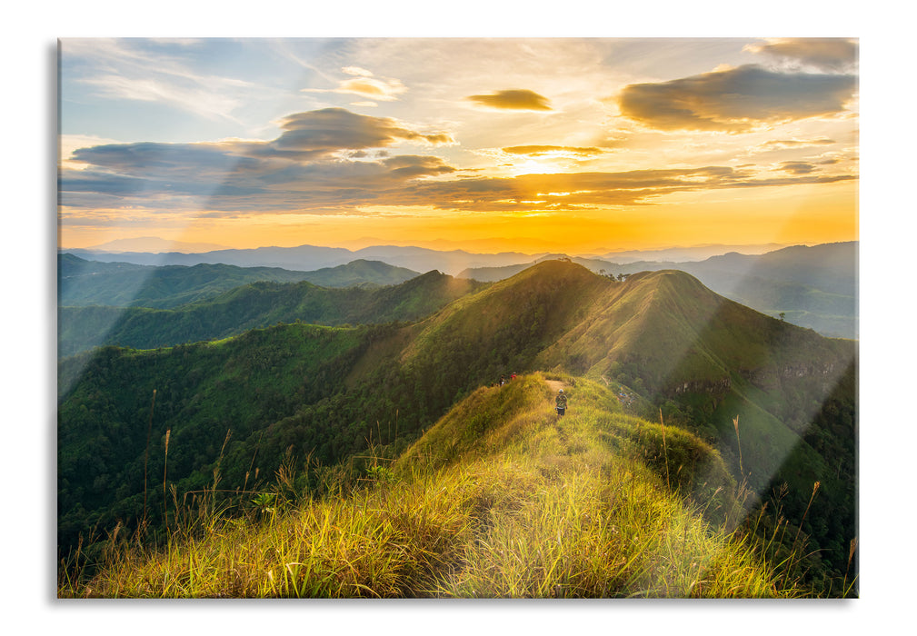 Pixxprint Gebirgszug bei Sonnenuntergang, Glasbild