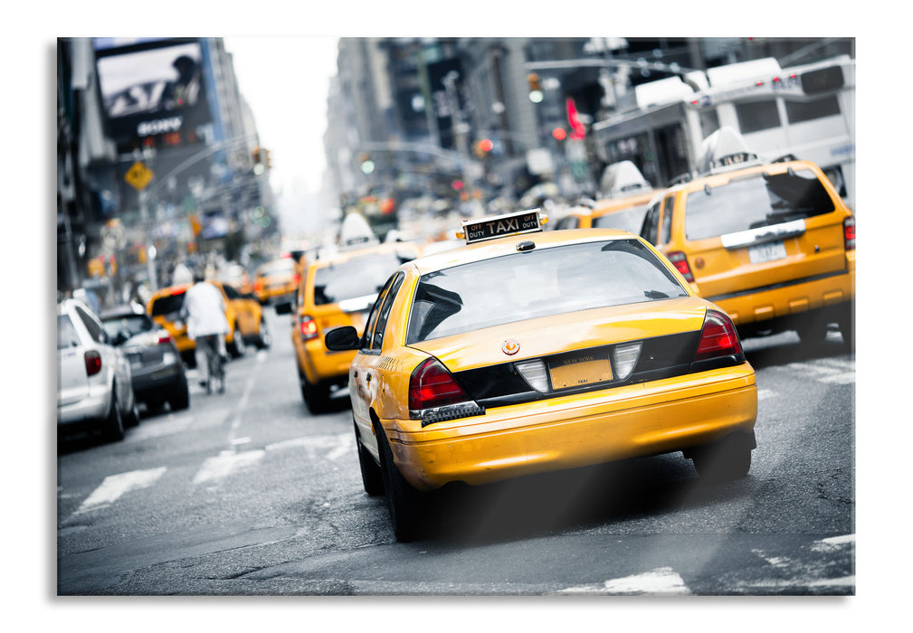 Pixxprint Gelbe Taxis am Times Square in New York, Glasbild