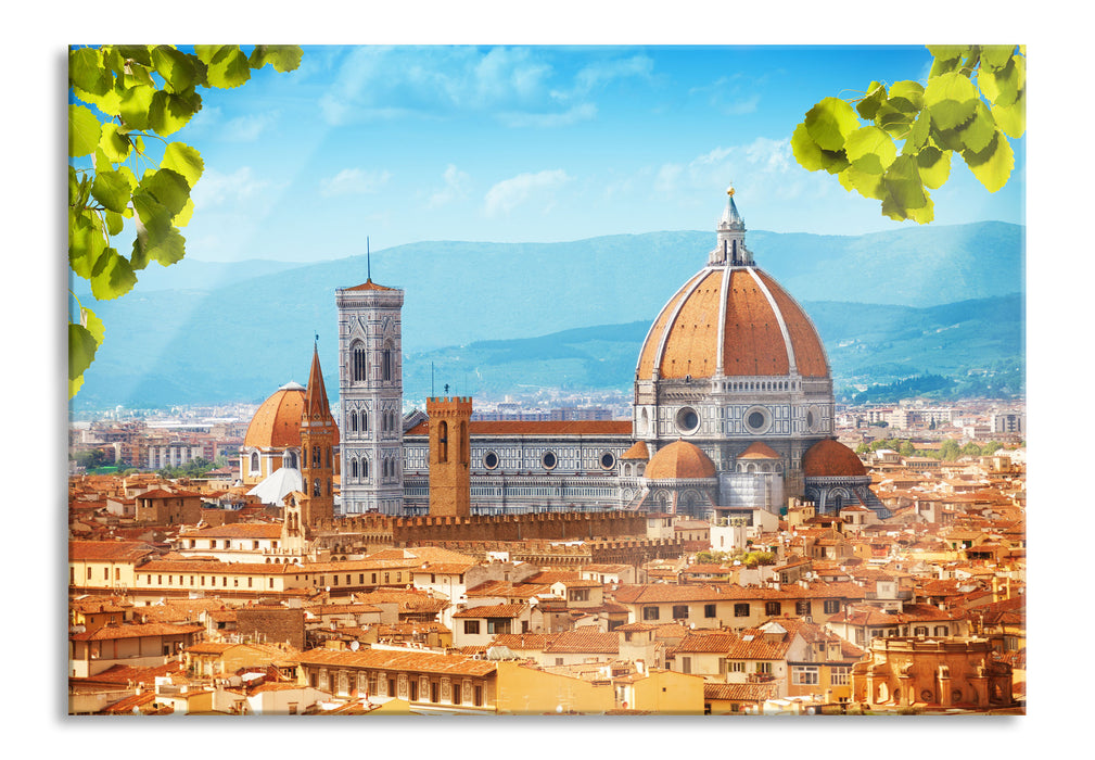 Pixxprint Hausdächer und Kirche in Florenz, Glasbild