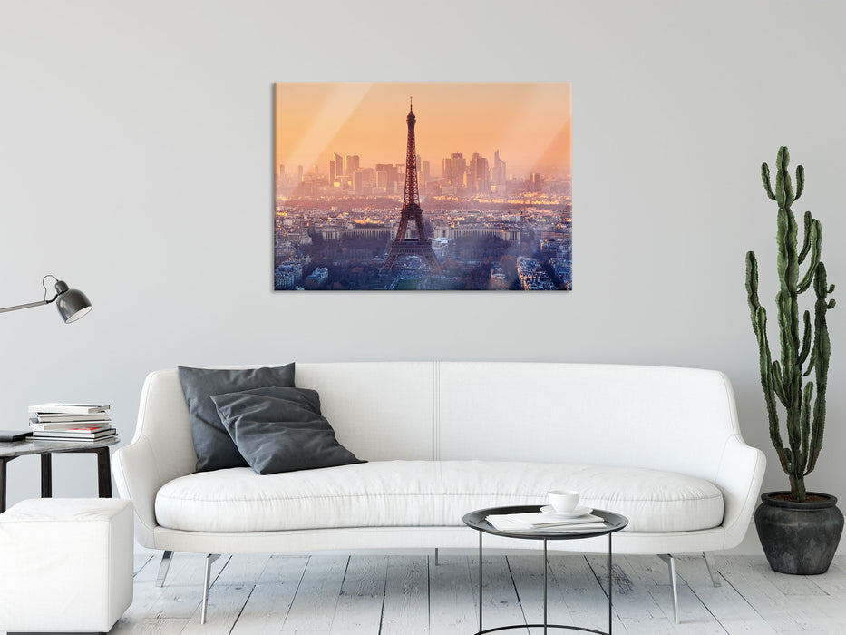 Panorama Eiffelturm bei Sonnenuntergang, Glasbild
