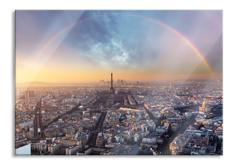 Panorama Regenbogen über Paris, Glasbild