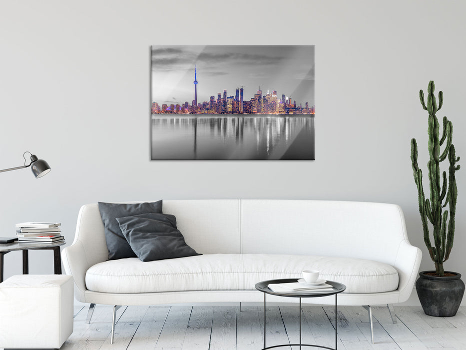 Skyline Toronto in der Abenddämmerung B&W Detail, Glasbild