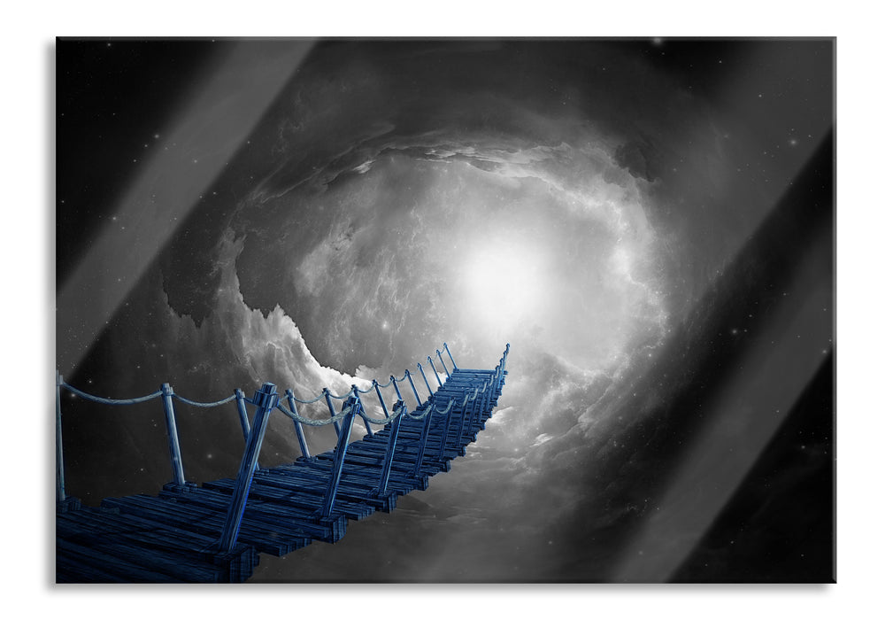 Pixxprint Fantasie Brücke in den Himmel B&W Detail, Glasbild