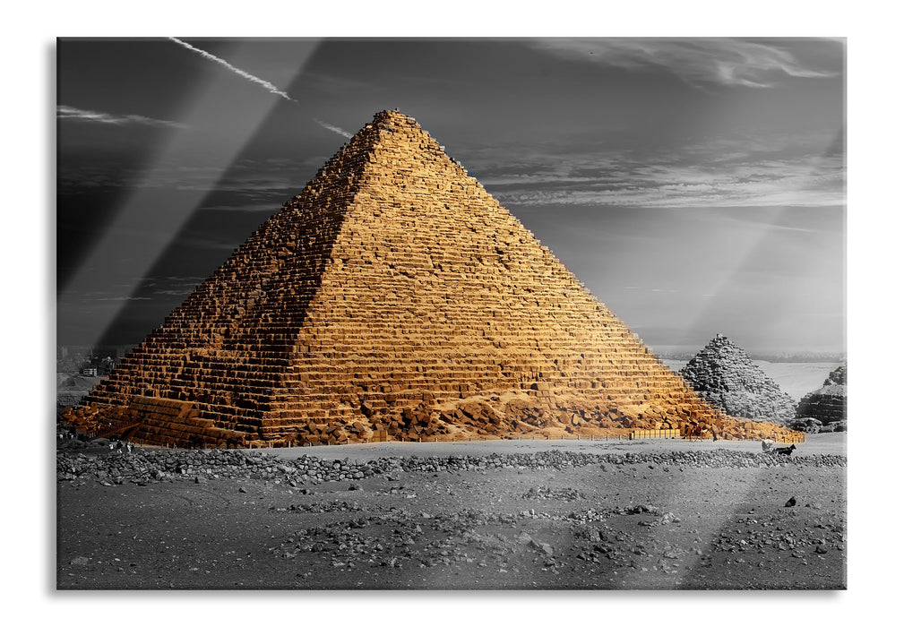 Pixxprint Ägyptische Pyramiden bei Sonnenuntergang B&W Detail, Glasbild