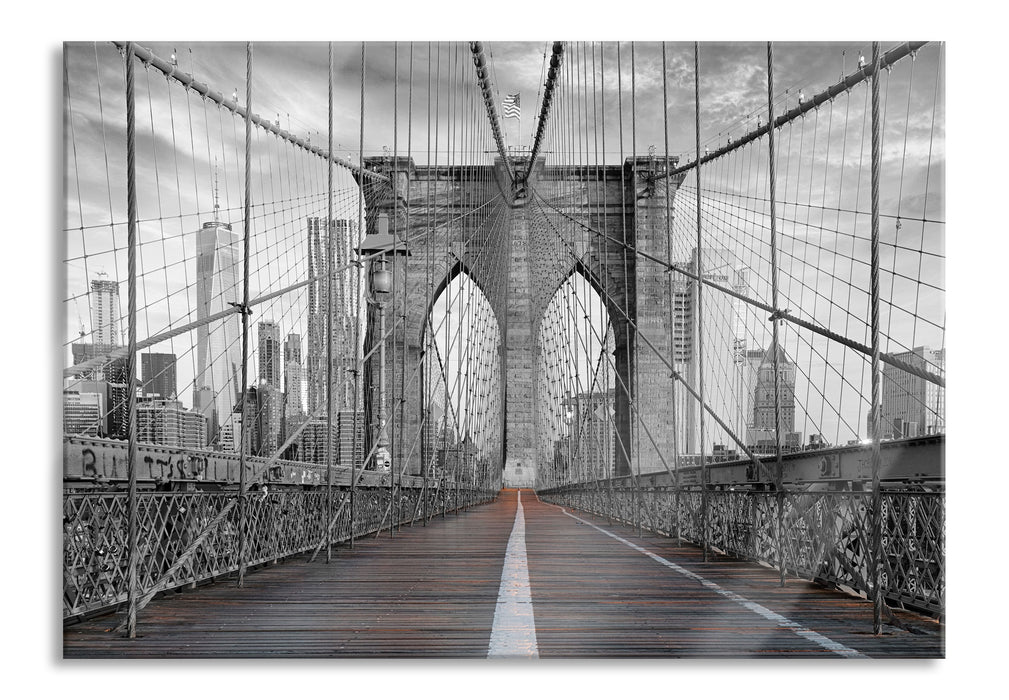 Leere Brooklyn Bridge in New York City B&W Detail, Glasbild