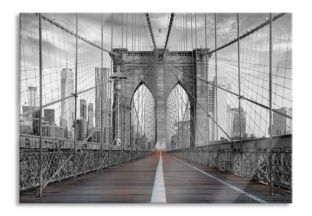 Pixxprint Leere Brooklyn Bridge in New York City B&W Detail, Glasbild