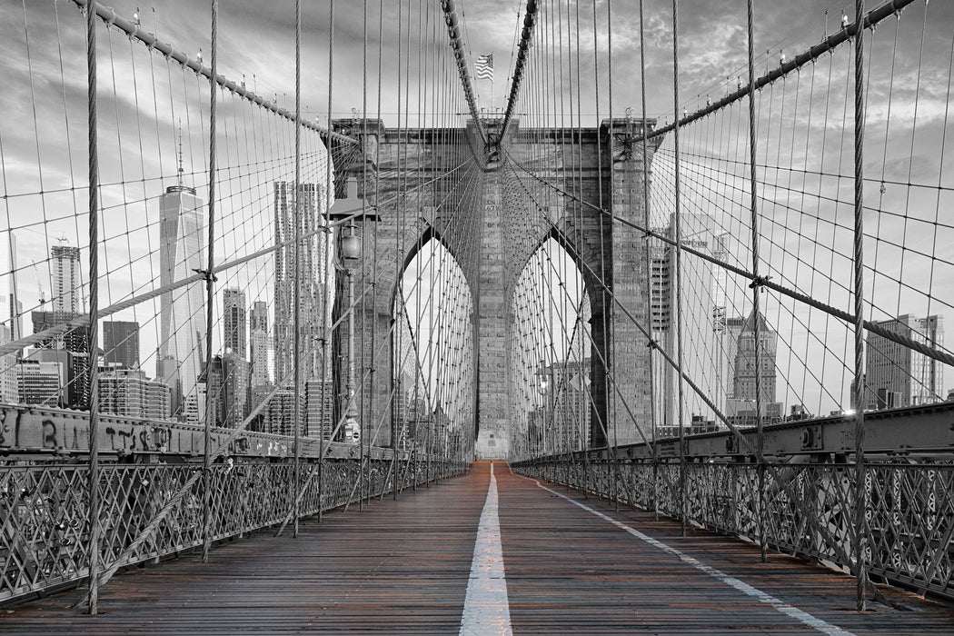 Leere Brooklyn Bridge in New York City B&W Detail, Glasbild