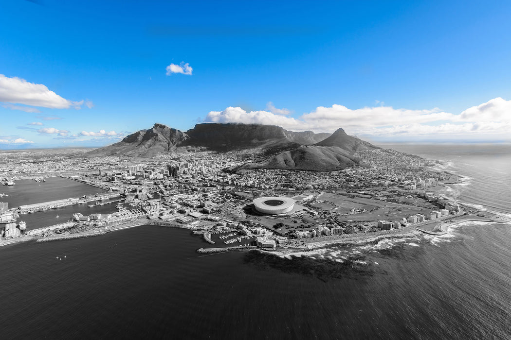 Luftaufnahme von Kapstadt B&W Detail, Glasbild