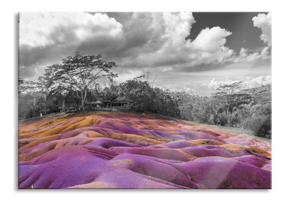 Siebenfarbige Erde bei Chamarel auf Mauritius B&W Detail, Glasbild