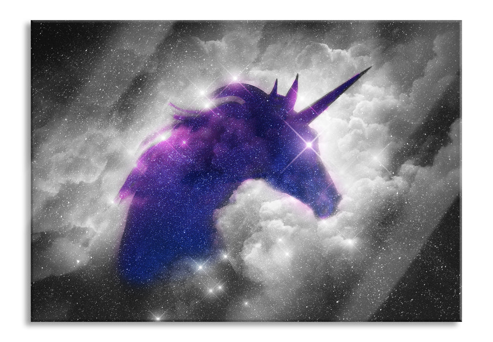 Pixxprint Einhorn Silhouette Galaxie B&W Detail, Glasbild