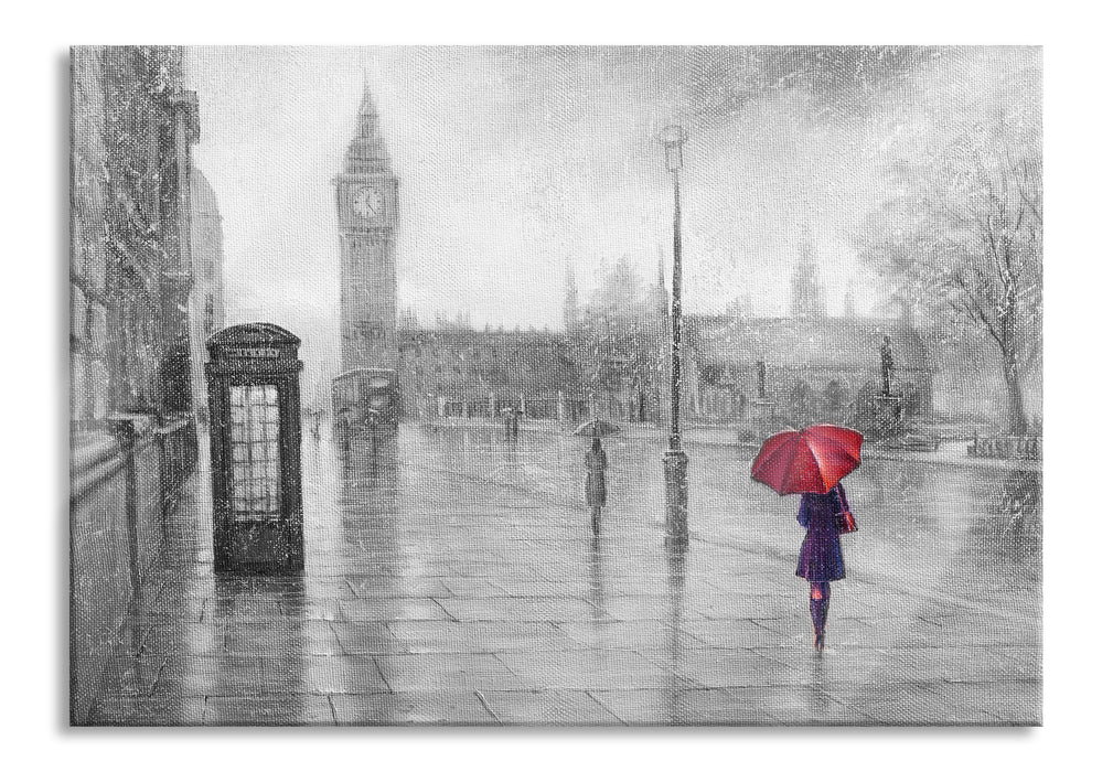 Regentag in London mit Big Ben B&W Detail, Glasbild