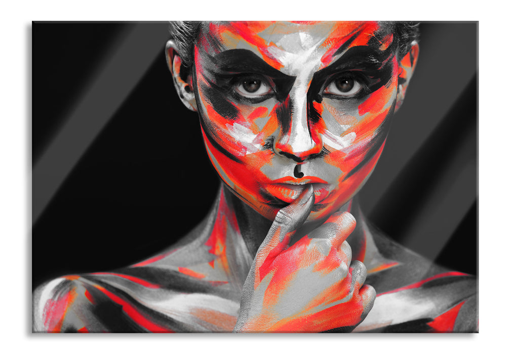 Pixxprint Nahaufnahme Frau mit Bodyart B&W Detail, Glasbild