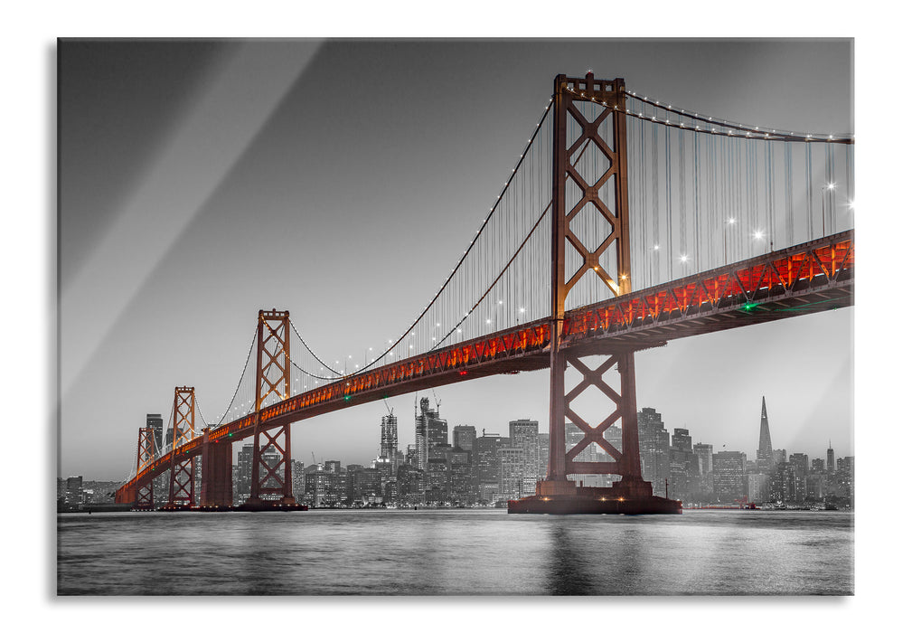 Oakland Bay Brücke bei Sonnenuntergang B&W Detail, Glasbild