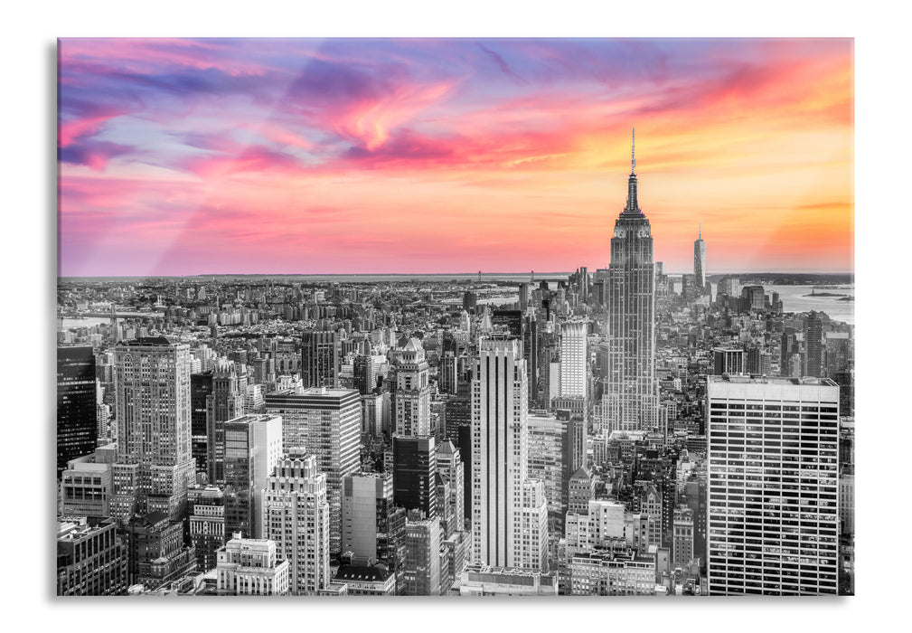 New York City bei Sonnenuntergang B&W Detail, Glasbild