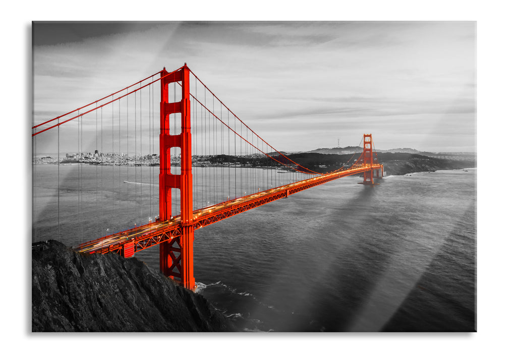 Pixxprint Golden Gate Bridge bei Sonnenuntergang B&W Detail, Glasbild