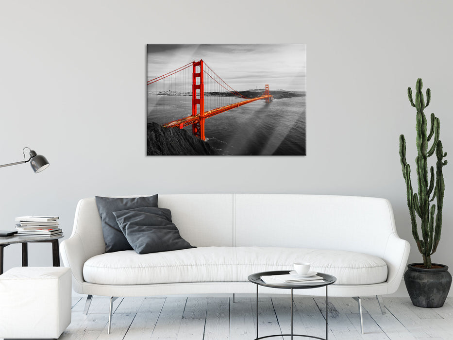 Golden Gate Bridge bei Sonnenuntergang B&W Detail, Glasbild
