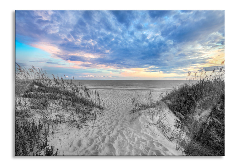 Pixxprint Düneneingang mit Meerblick B&W Detail, Glasbild