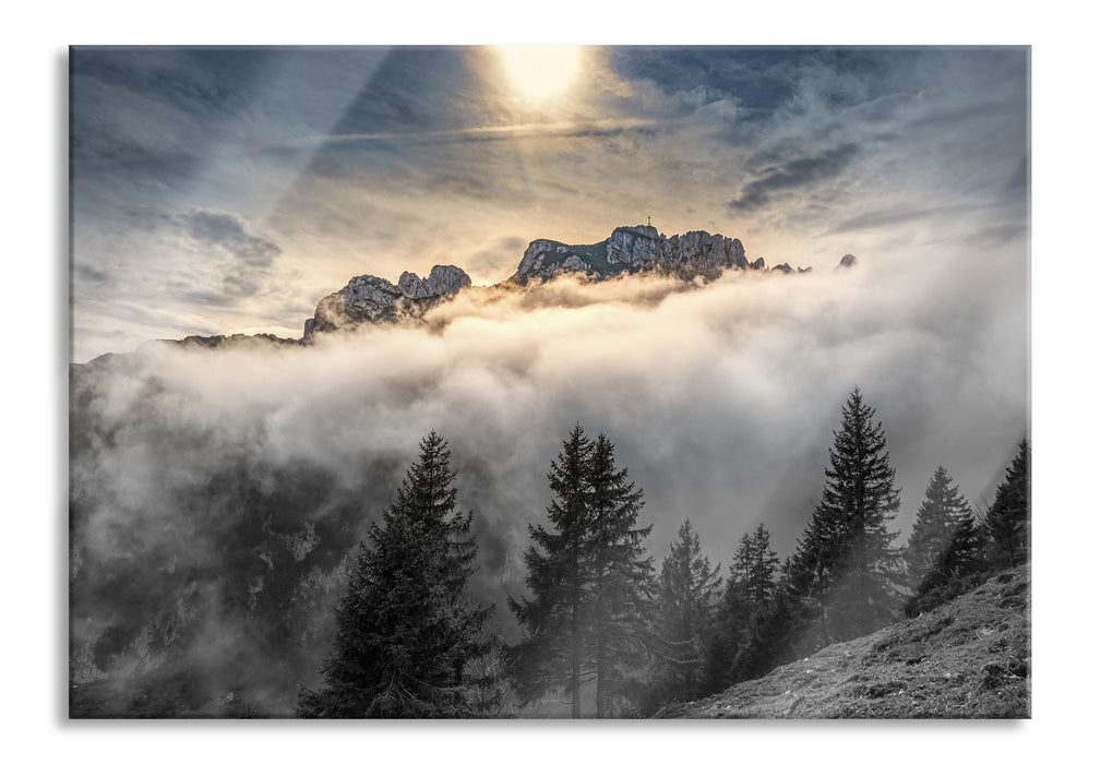 Pixxprint Aufsteigende Wolken in den Dolomiten B&W Detail, Glasbild