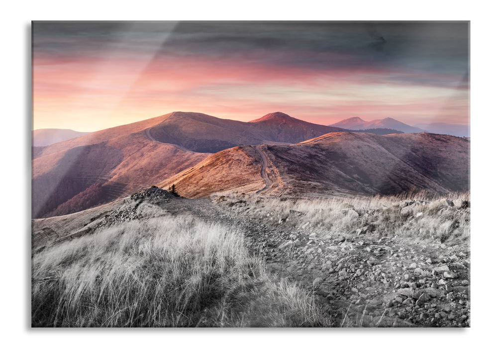 Pixxprint Steinlandschaft bei Sonnenuntergang B&W Detail, Glasbild