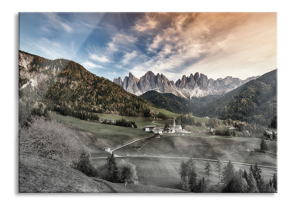 Pixxprint Herbstliche Landschaft in den Dolomiten B&W Detail, Glasbild