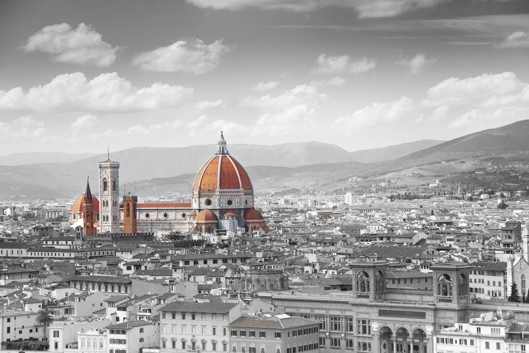 Panoramablick über die Dächer von Florenz B&W Detail, Glasbild