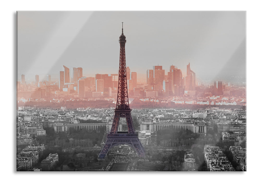 Pixxprint Panorama Eiffelturm bei Sonnenuntergang B&W Detail, Glasbild