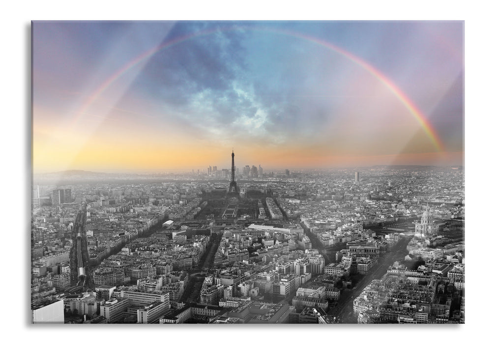 Panorama Regenbogen über Paris B&W Detail, Glasbild
