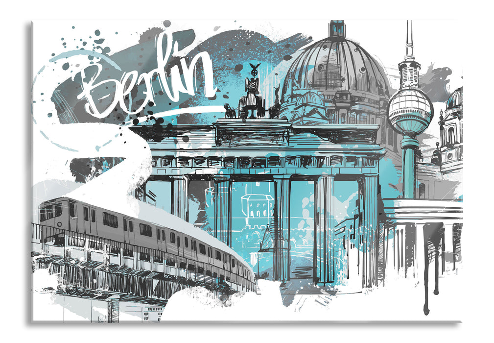 Pixxprint Berlin und seine Wahrzeichen Abstrakt B&W Detail, Glasbild