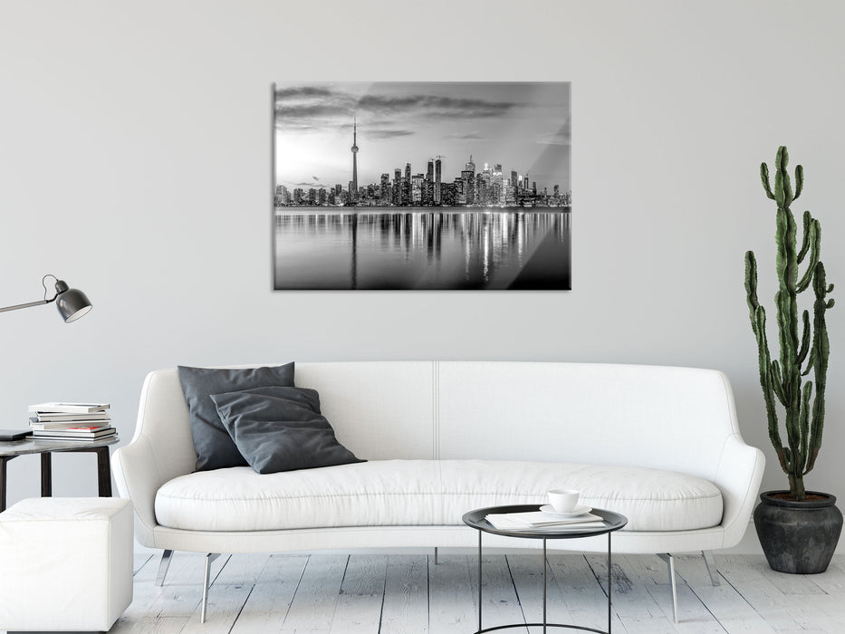 Skyline Toronto in der Abenddämmerung, Monochrome, Glasbild