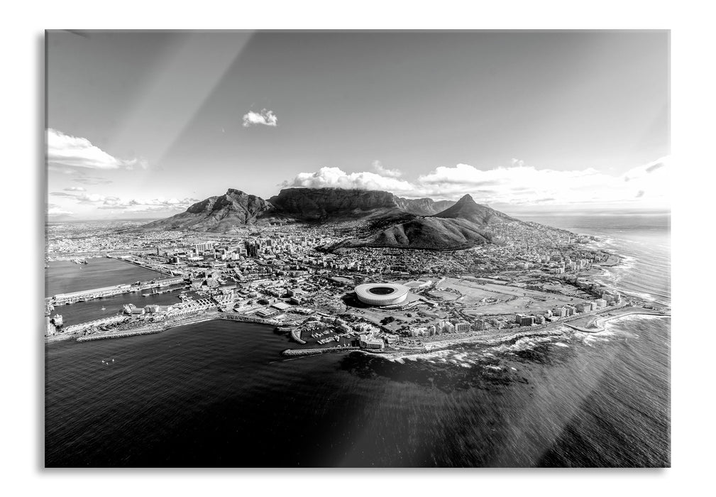 Luftaufnahme von Kapstadt, Monochrome, Glasbild