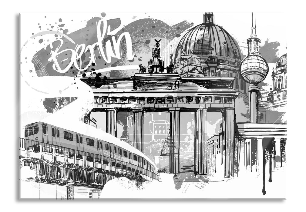 Pixxprint Berlin und seine Wahrzeichen Abstrakt, Monochrome, Glasbild