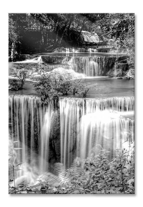 Pixxprint Türkise Wasserfälle in Thailand, Monochrome, Glasbild