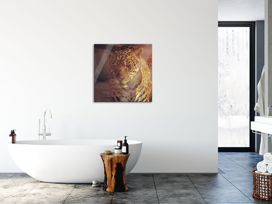 Anmutiger Leopard, Glasbild Quadratisch