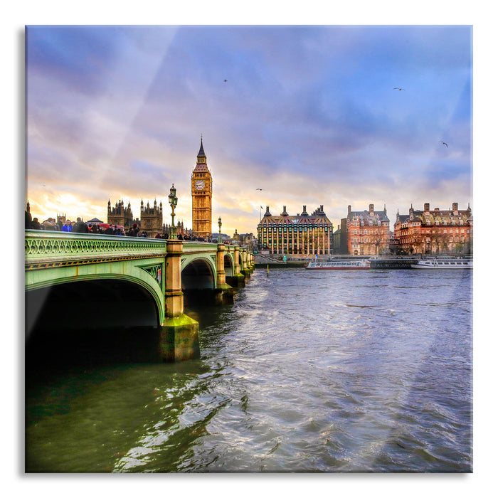 Pixxprint Big Ben an der Themse, Glasbild Quadratisch