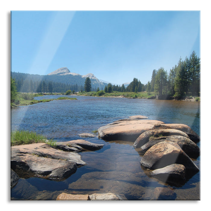 Pixxprint Fluss in Yosemite National Park, Glasbild Quadratisch