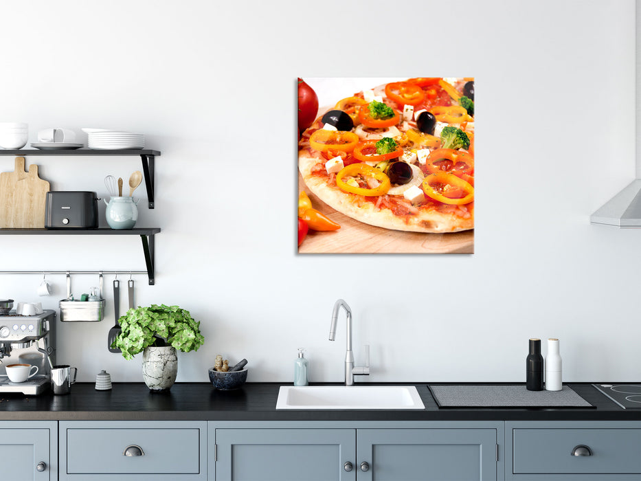 Köstliche Pizza aus Italien, Glasbild Quadratisch