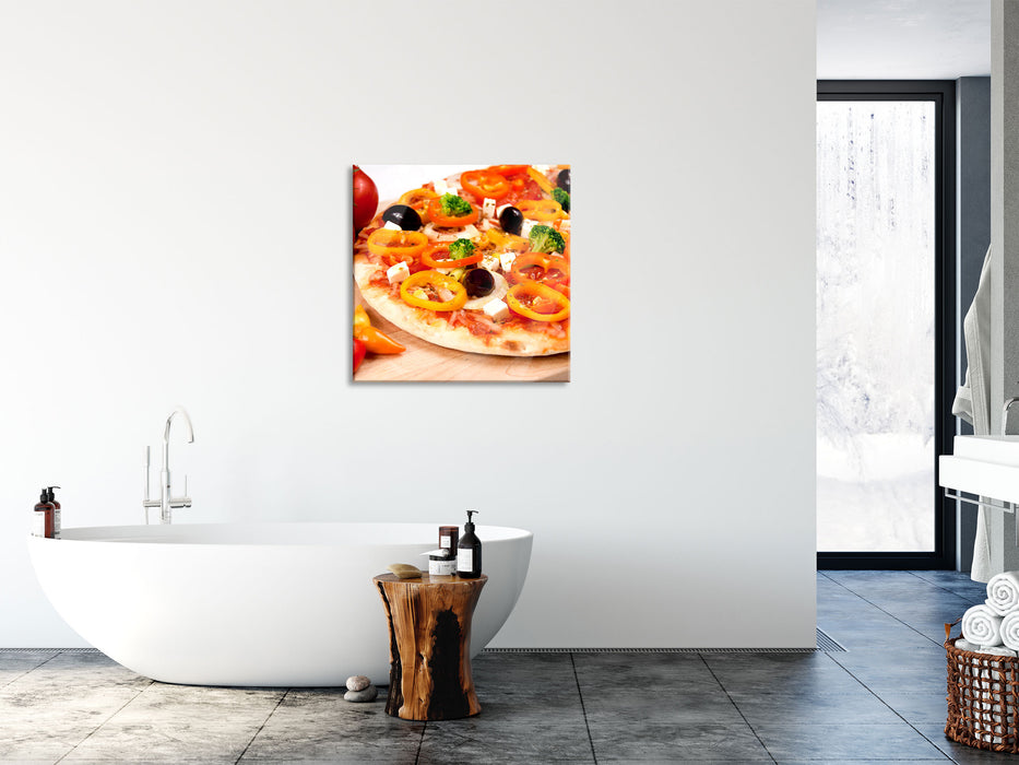 Köstliche Pizza aus Italien, Glasbild Quadratisch