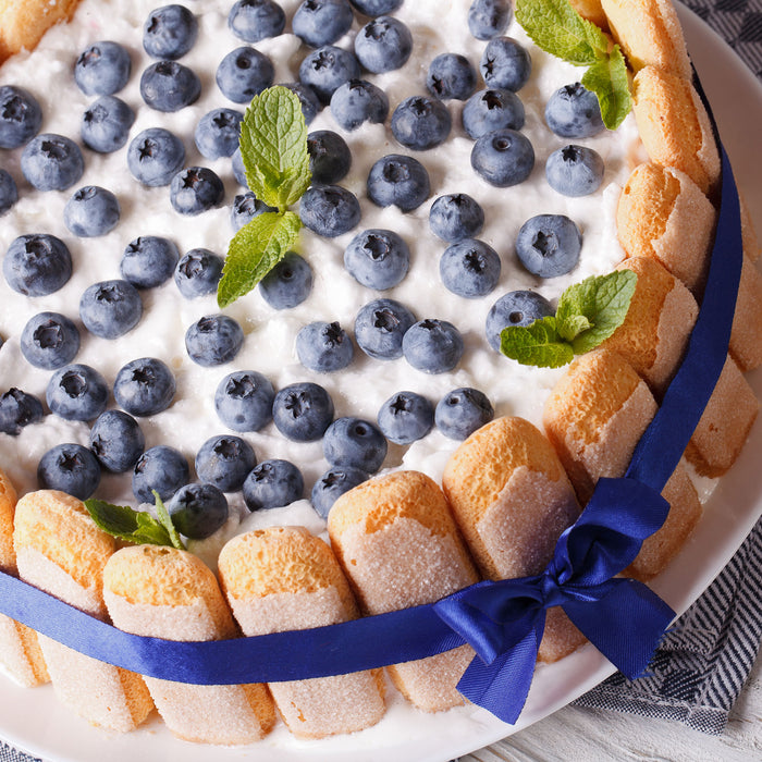 Köstliche Heidelbeertorte, Glasbild Quadratisch