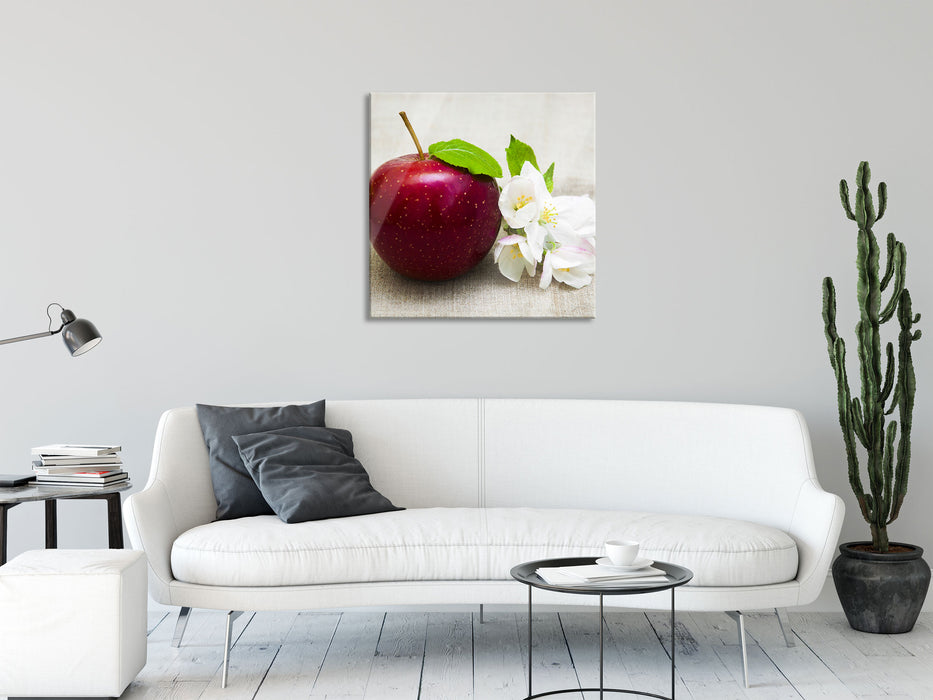 Knackiger roter Apfel, Glasbild Quadratisch
