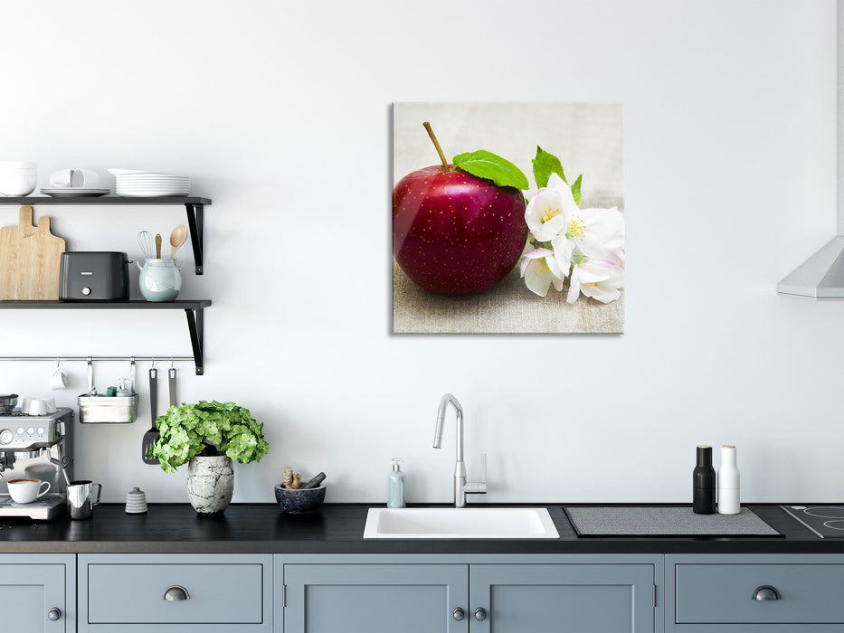 Knackiger roter Apfel, Glasbild Quadratisch