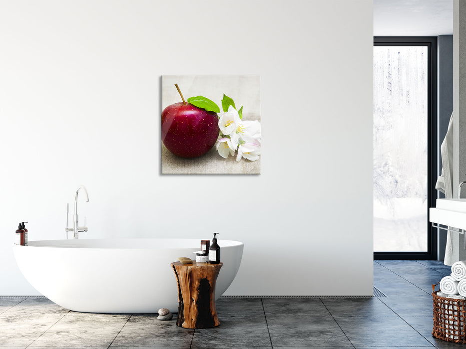 Knackiger roter Apfel, Glasbild Quadratisch