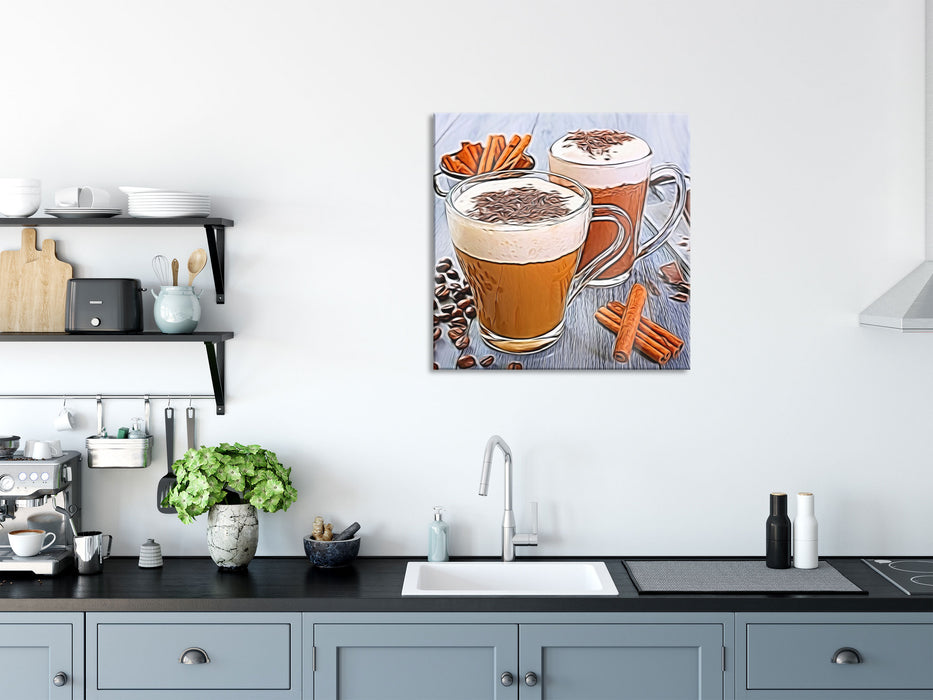 Tassen Kaffee mit Schokolade, Glasbild Quadratisch