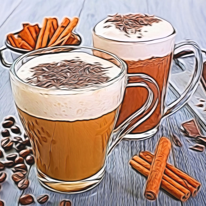 Tassen Kaffee mit Schokolade, Glasbild Quadratisch