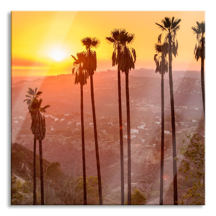 Pixxprint Blick auf Hollywood, Glasbild Quadratisch