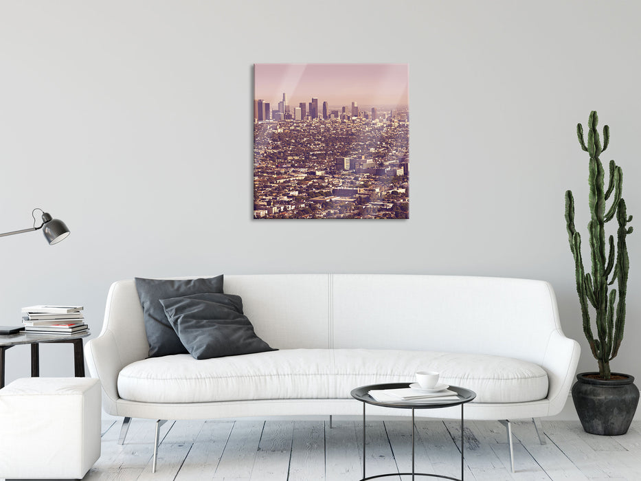 Skyline von Los Angeles, Glasbild Quadratisch