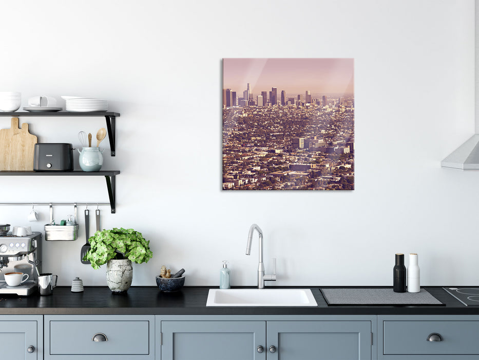 Skyline von Los Angeles, Glasbild Quadratisch