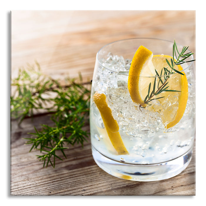 Pixxprint Leckerer Gin Tonic, Glasbild Quadratisch