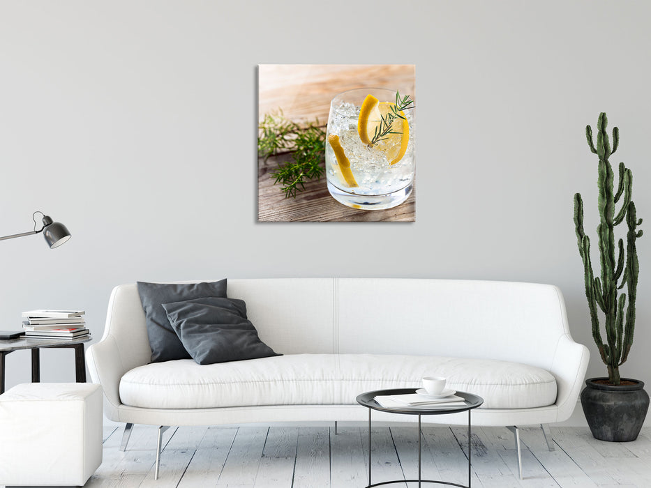 Leckerer Gin Tonic, Glasbild Quadratisch